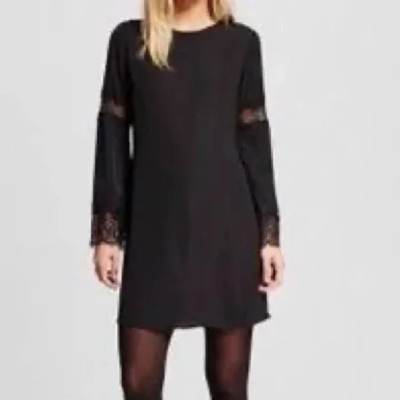 Mossimo Long Bell Sleeve w/ Lace Black Dress Size L/XL - Picture 11 of 12